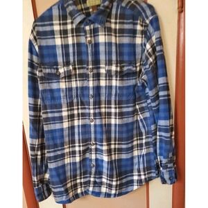 Sonoma Life Style Button Up Shirt Men L Blue Flannel Plaid Long Sleeve Collared